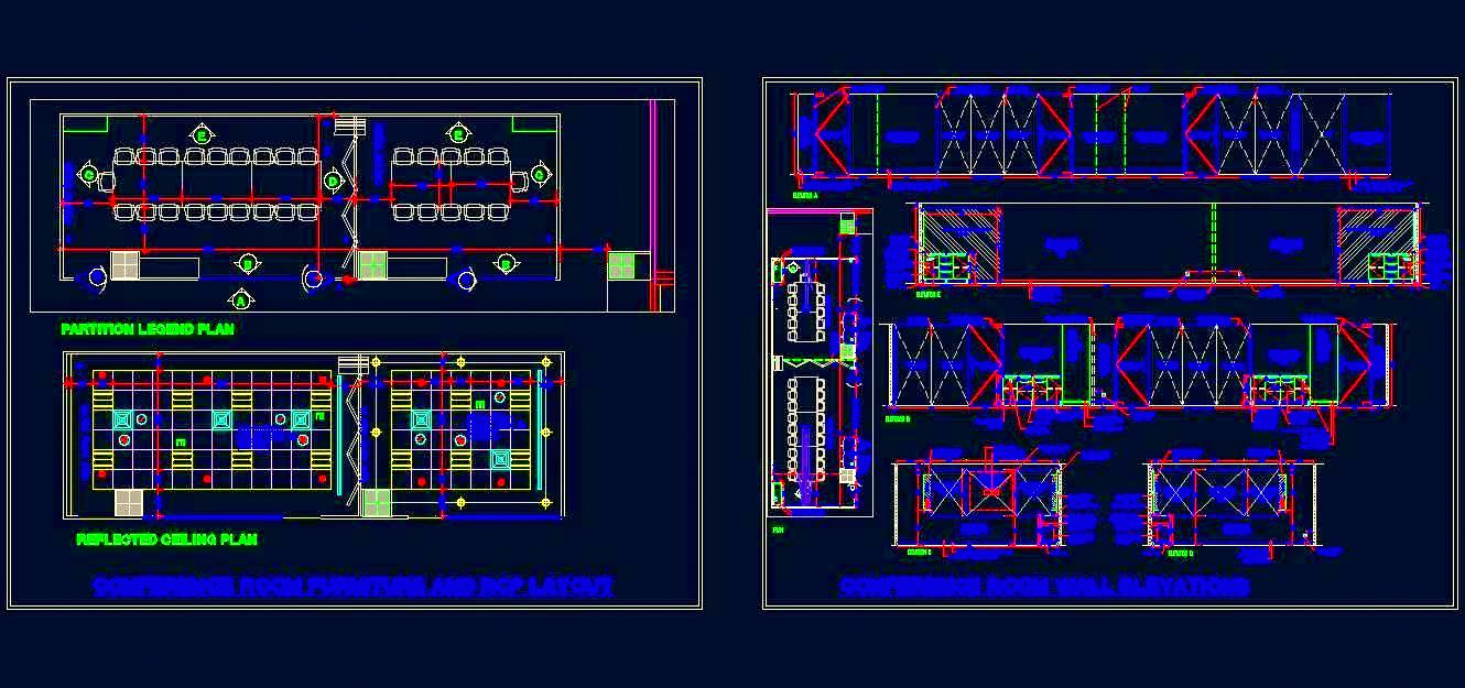 Formal Boardroom CAD Interior Detail with Sliding Folding Partition